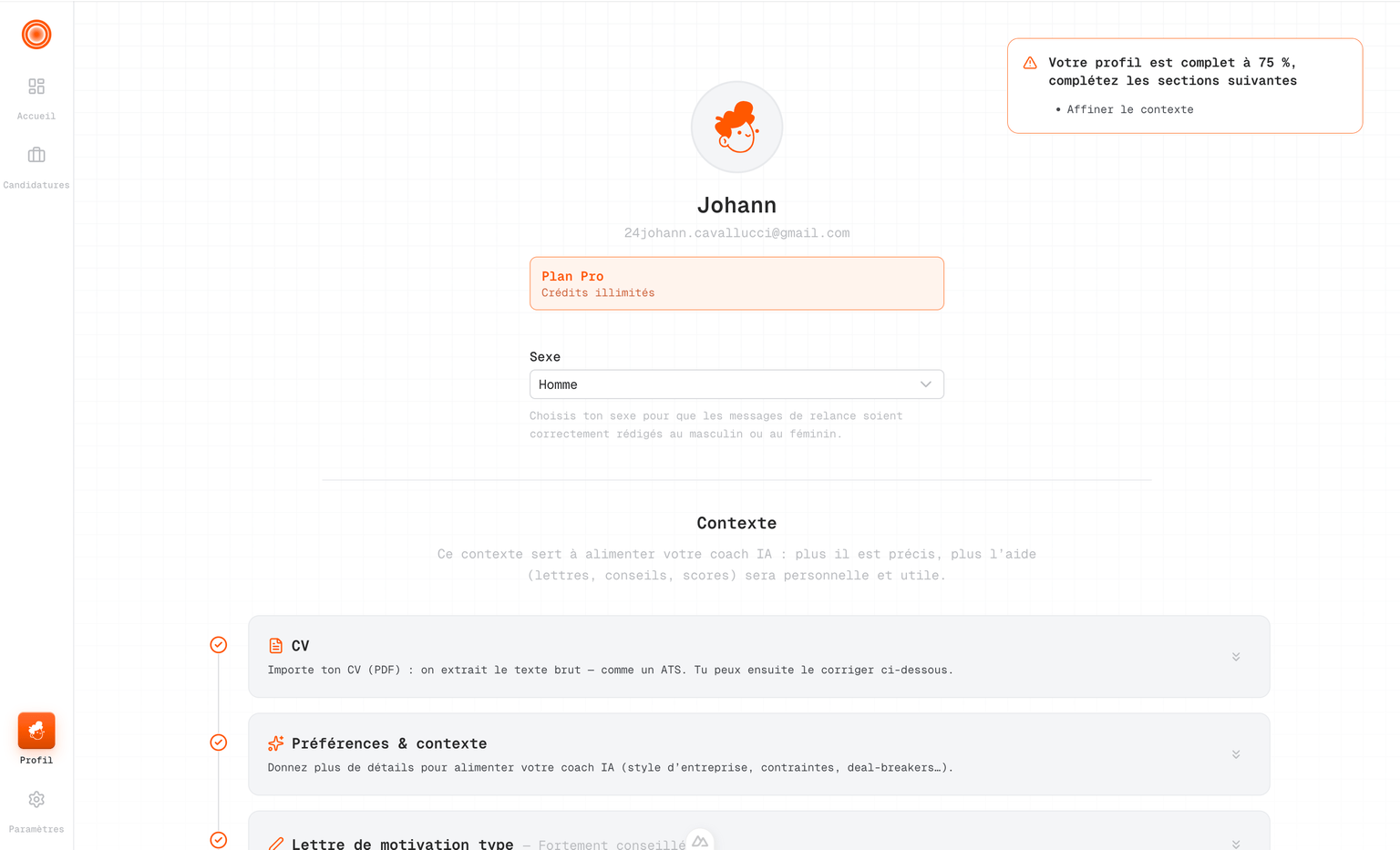 Profile settings